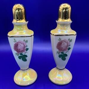Vintage Pearl Lustre Yellow/Cream with gold trim salt/pepper shakers marked